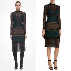 Self Portrait Resort Collection Black Green Mock Neck Midi Dress